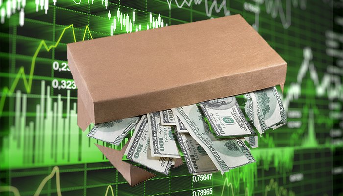 box full of money overlay stock chart