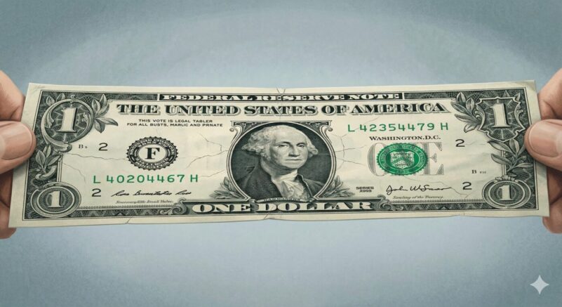Illustrated dollar bill stretched thin, representing inflation eroding purchasing power in 2026